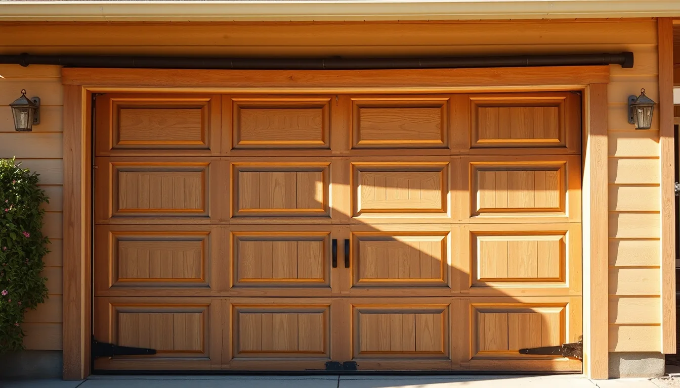 Weathered older garage door showing wear