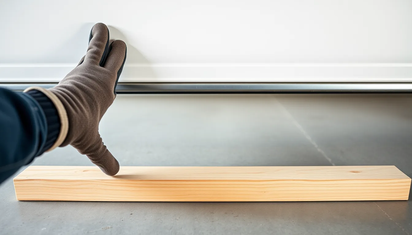 Garage door safety sensor photo-eye mounted near the floor by the track
